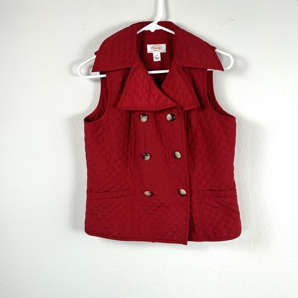 Talbots Quilted Vest Womens Petite S Red Double Breasted Button Vintage Pockets